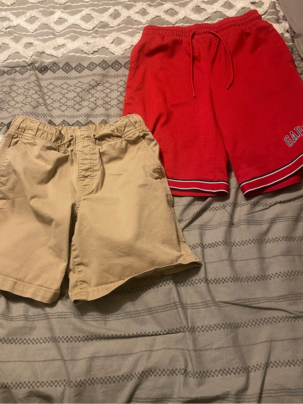 GAP Red Mesh Athletic Shorts and Khaki Cotton Shorts